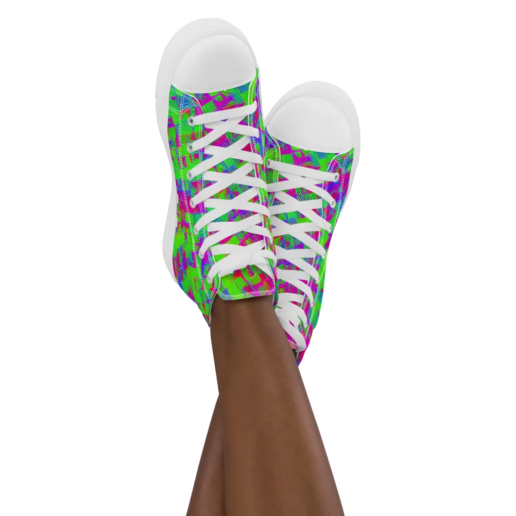 Neon Tapestry on Women's High Top Canvas Shoes — Front