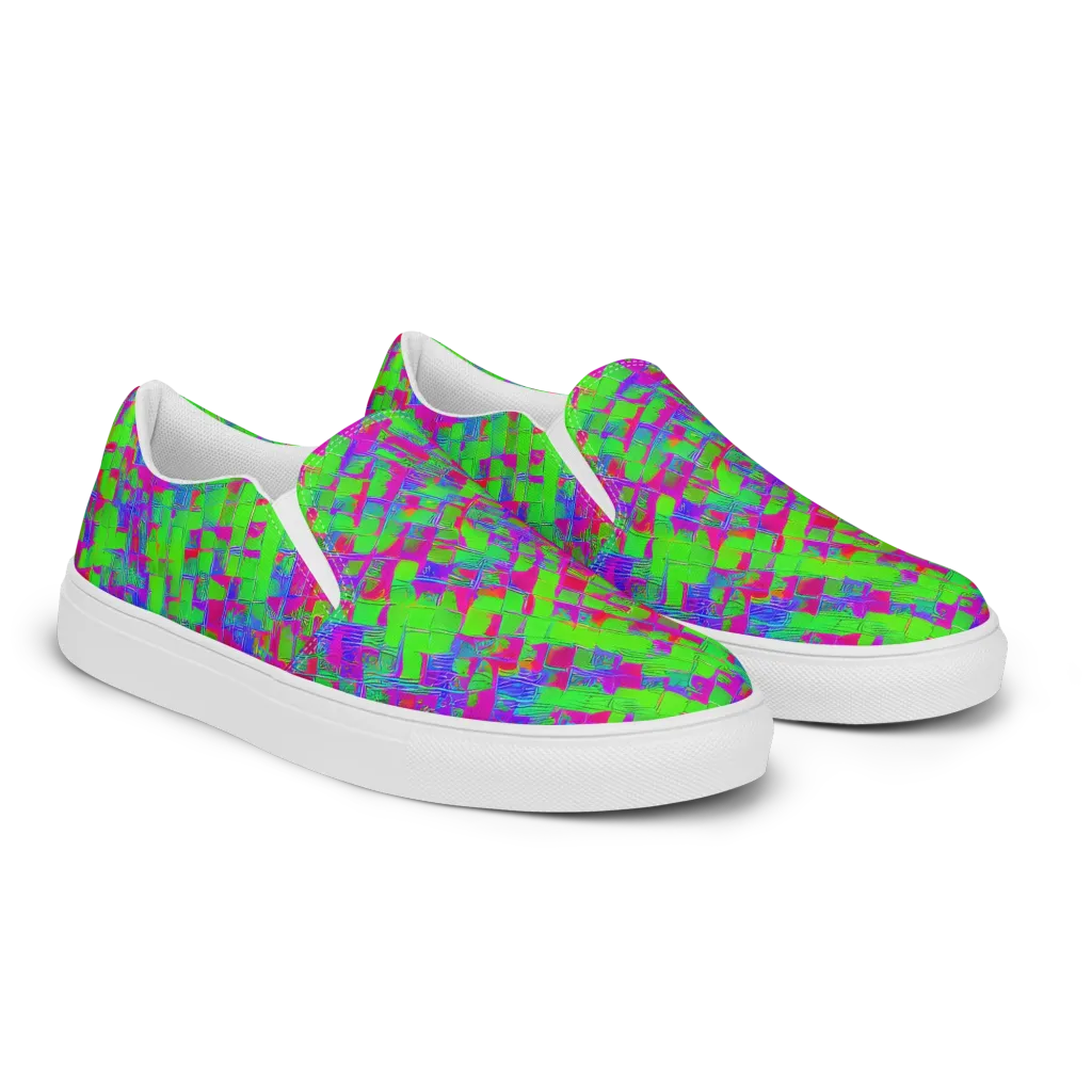 Neon Tapestry on Men's Slip-On Canvas Shoes — Right Front