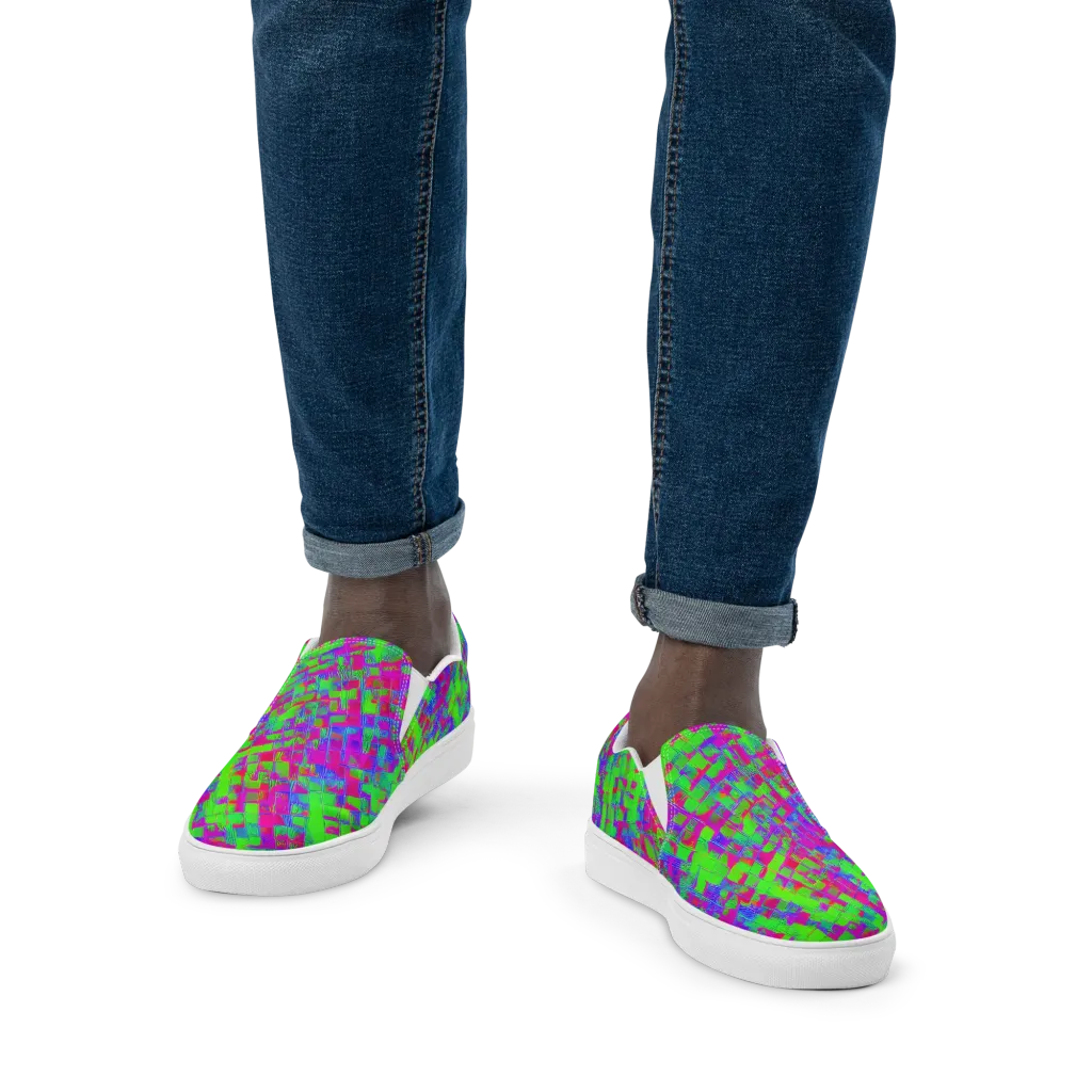 Neon Tapestry on Men's Slip-On Canvas Shoes — Front