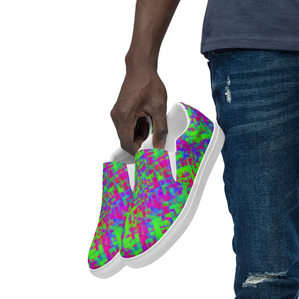 Neon Tapestry on Men's Slip-On Canvas Shoes — Left Front