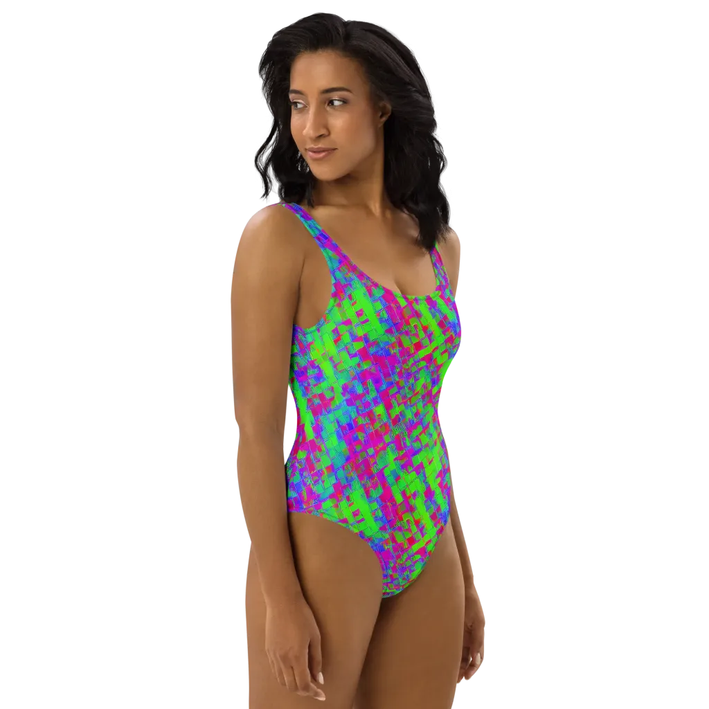 Neon Tapestry on One-Piece Swimsuit — Right
