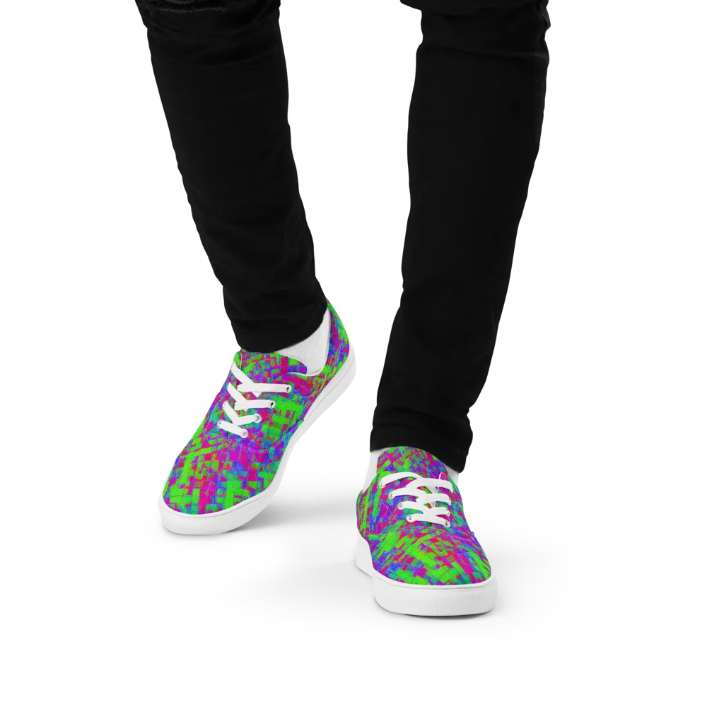 Neon Tapestry on Men's Lace-Up Canvas Shoes — Front