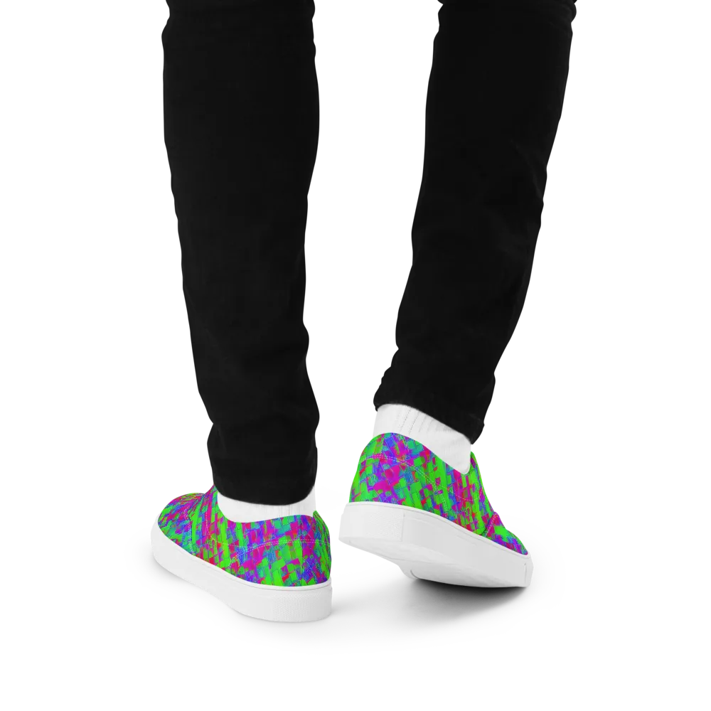 Neon Tapestry on Men's Lace-Up Canvas Shoes — Back