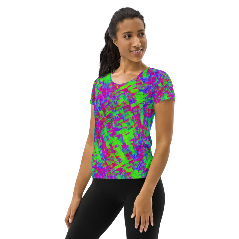 Neon Tapestry on Women's Athletic T-Shirt — Left