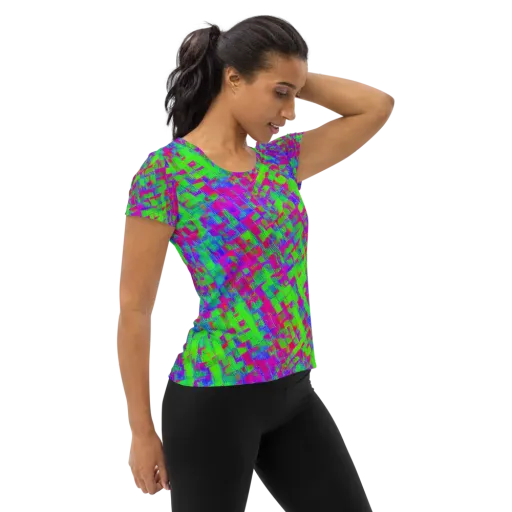 Neon Tapestry on a Women's Athletic T-Shirt