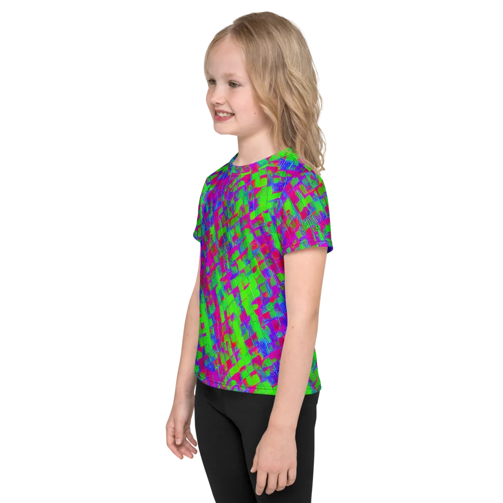 Neon Tapestry on Kids Crew Neck T-Shirt — Left