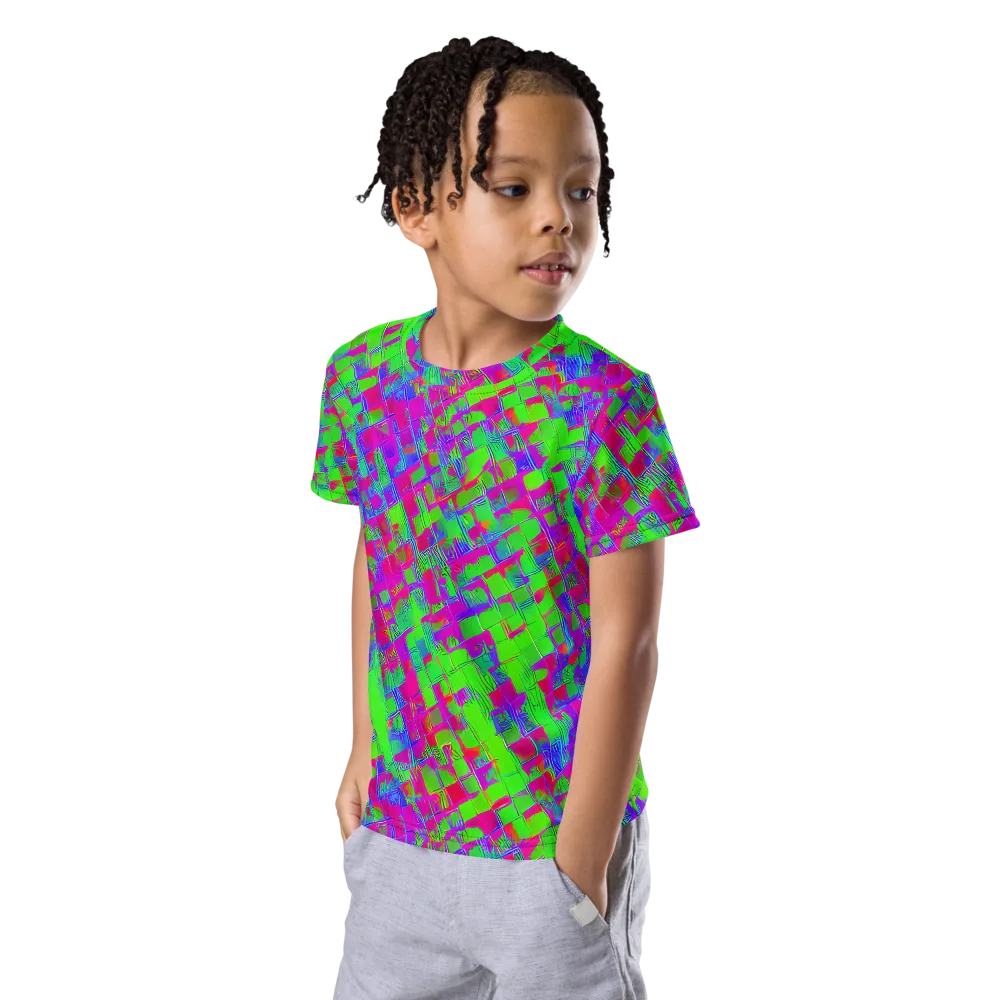 Neon Tapestry on Kids Crew Neck T-Shirt — Left Front