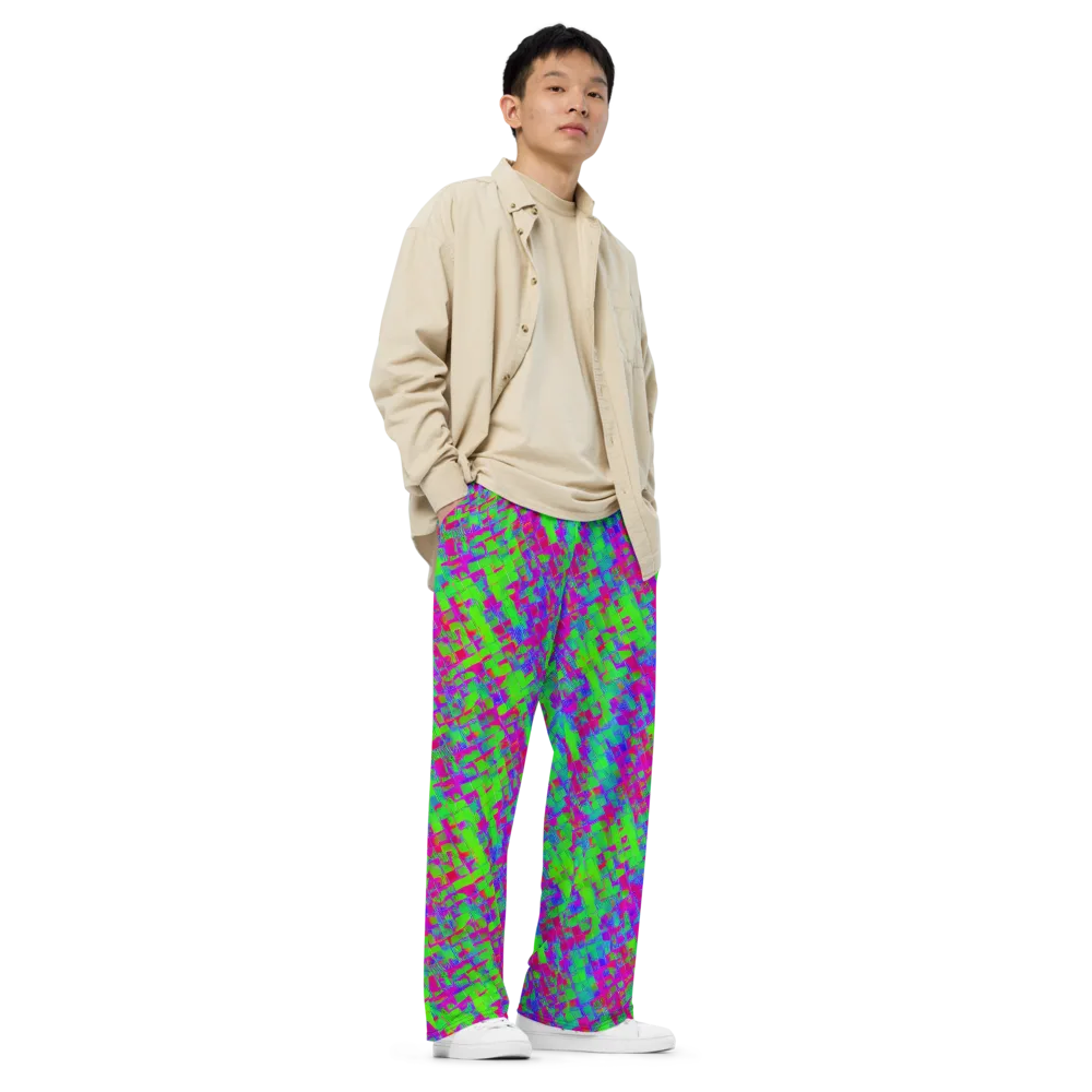 Neon Tapestry on Wide-Leg Pants — Right Front