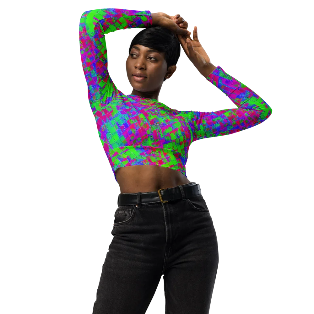 Neon Tapestry on Long Sleeve Crop Top — Front