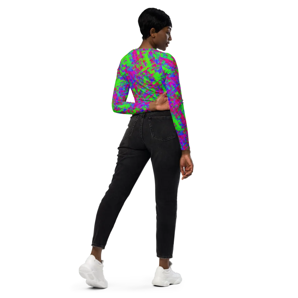 Neon Tapestry on Long Sleeve Crop Top — Right Back