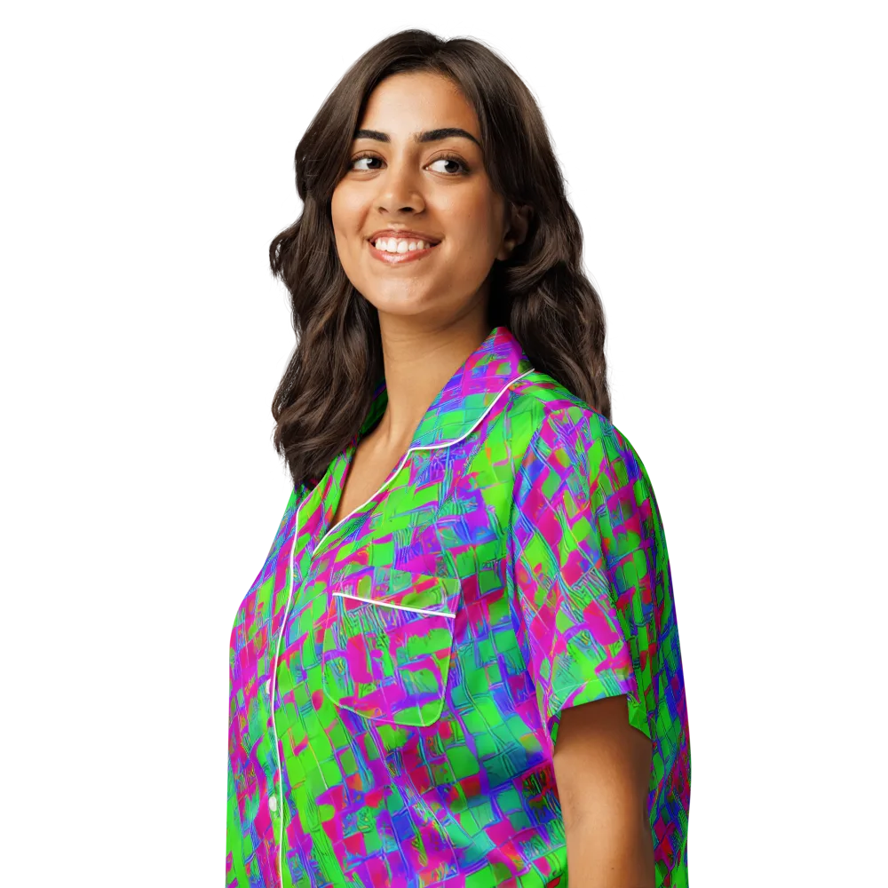 Neon Tapestry on Women's Short Sleeve Pajama Top — Left Front