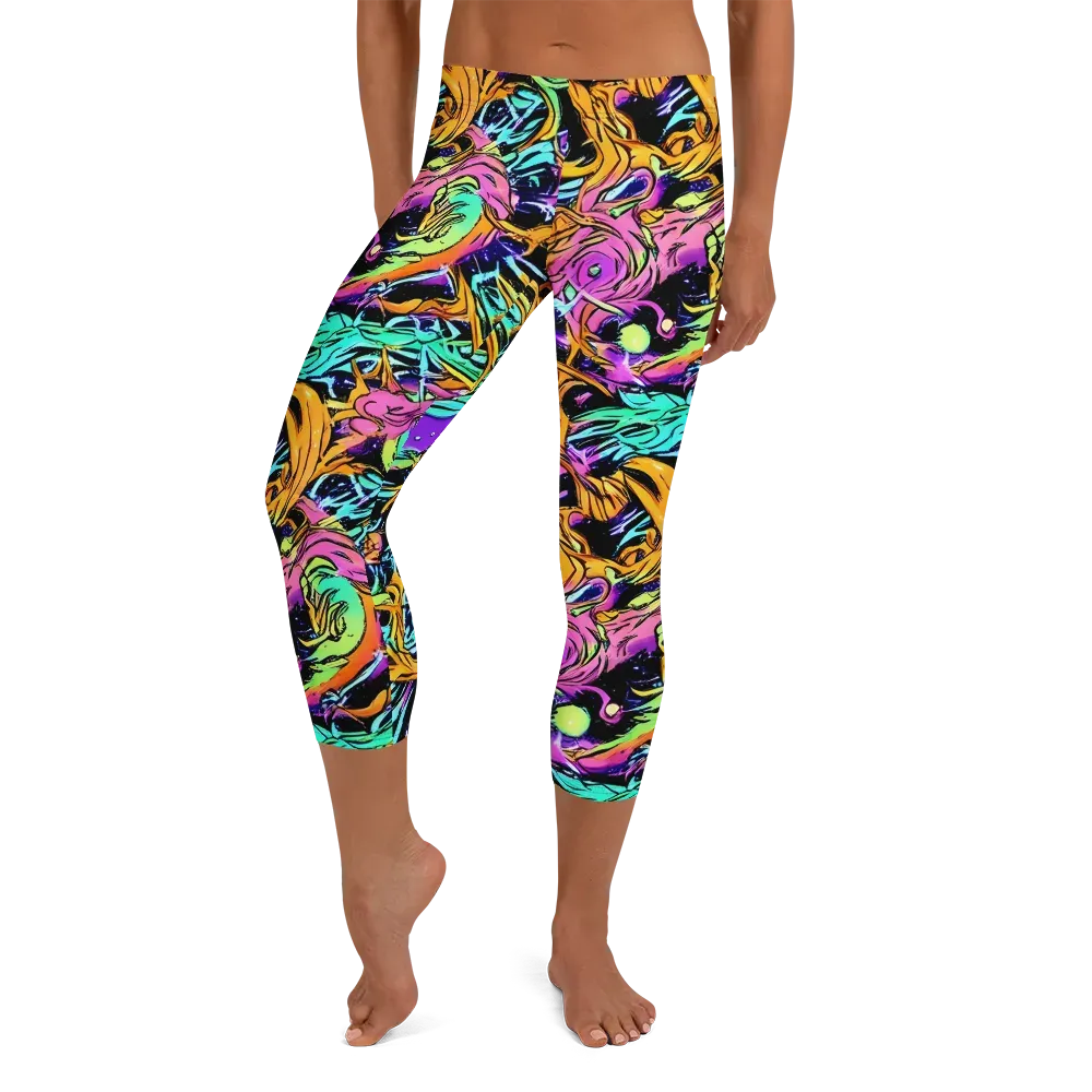 Electric Fluidity on Capri Leggings — Front
