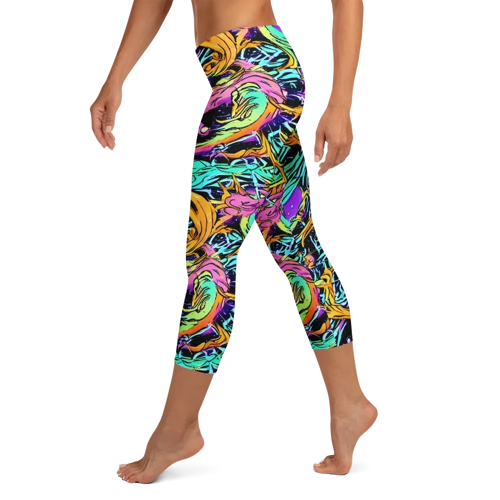 Electric Fluidity on Capri Leggings — Left