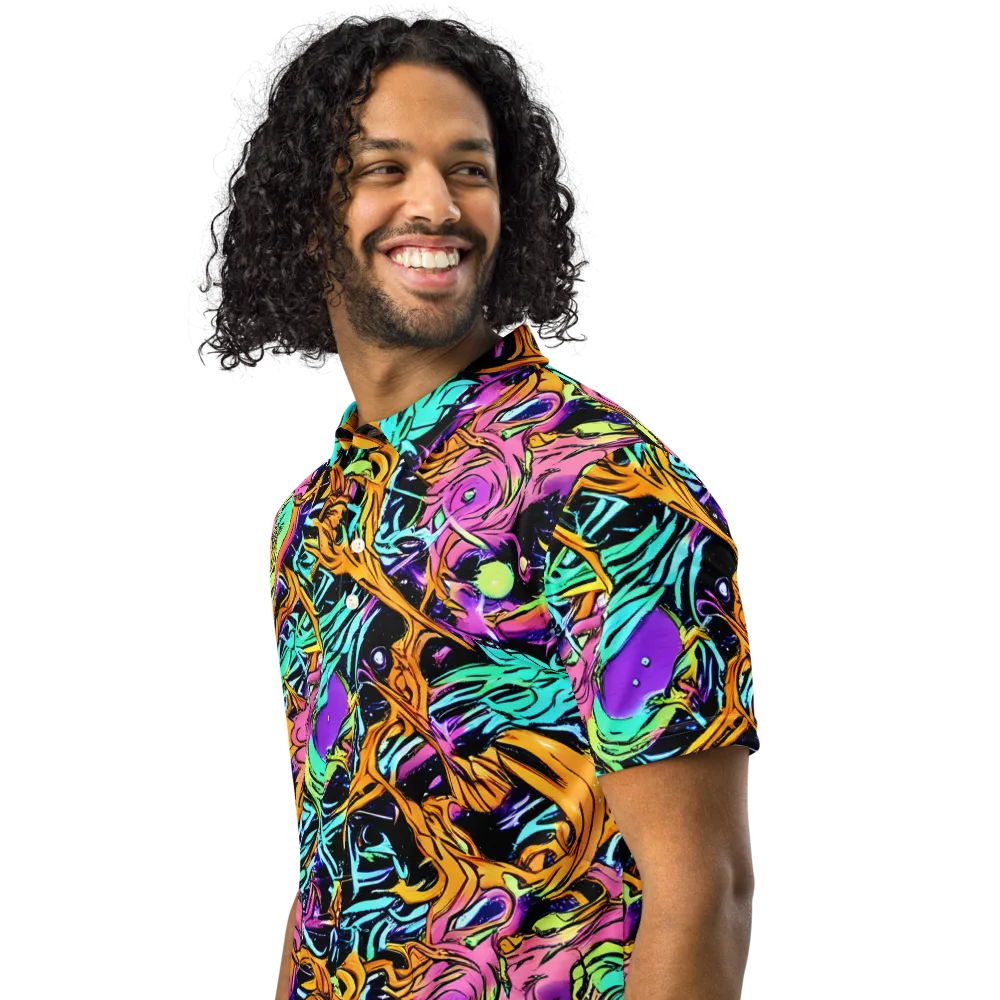 Electric Fluidity on Men's Slim Fit Polo Shirt — Left Front