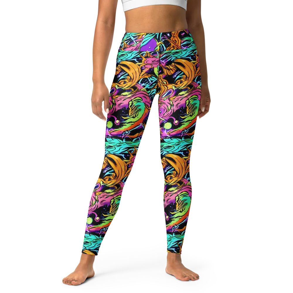 Electric Fluidity on Yoga Leggings — Front