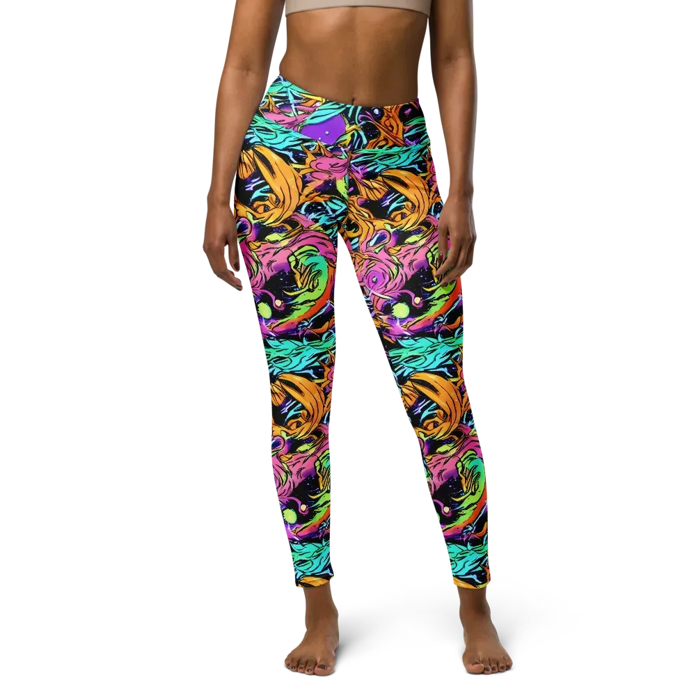 Electric Fluidity on Yoga Leggings — Front