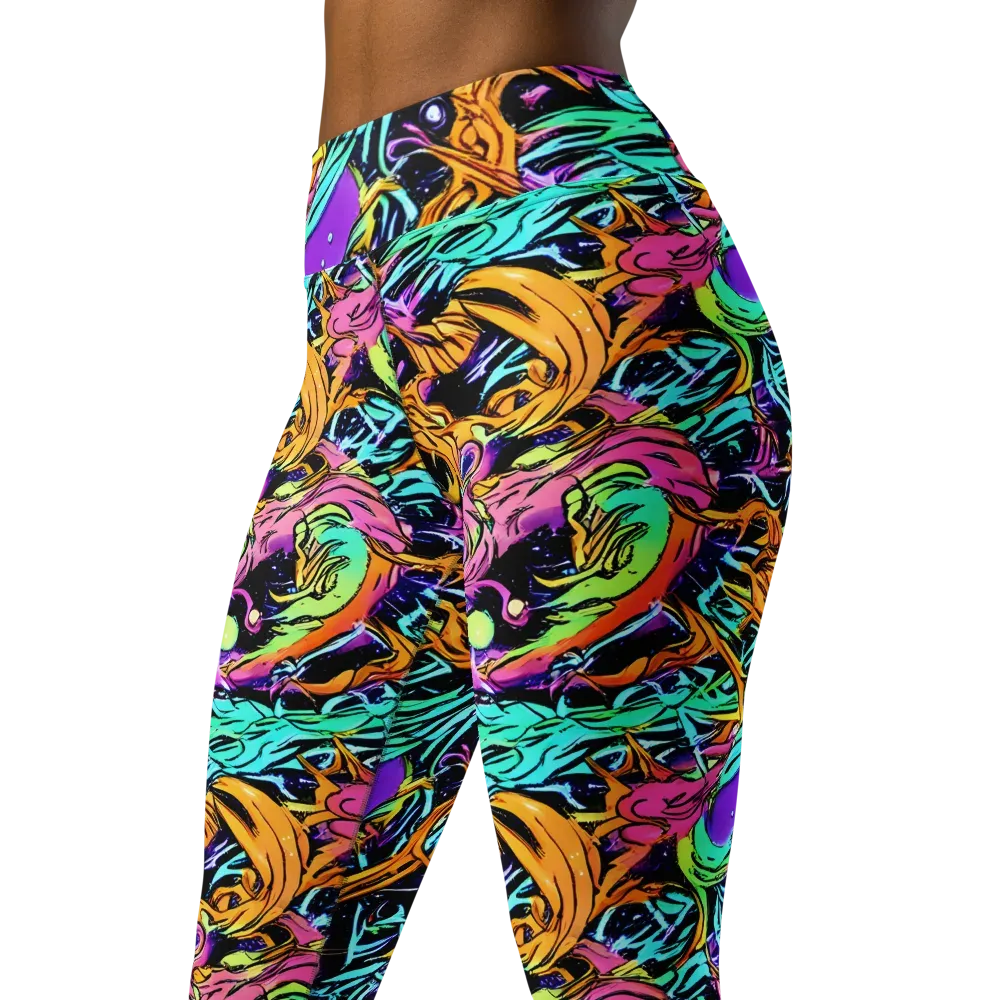 Electric Fluidity on Yoga Leggings — Left Front
