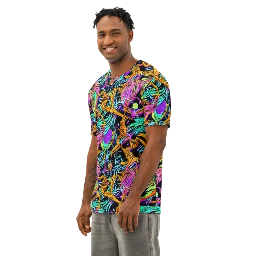 Electric Fluidity on a Men's Cotton Crew Neck T-Shirt