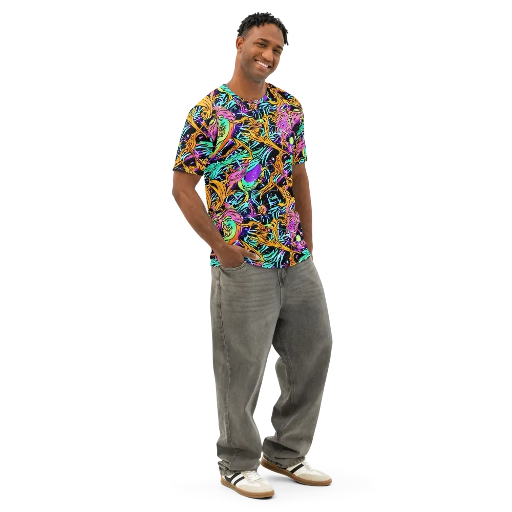 Electric Fluidity on Men's Cotton Crew Neck T-Shirt — Right Front
