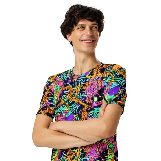 Electric Fluidity on a Men's Crew Neck T-Shirt