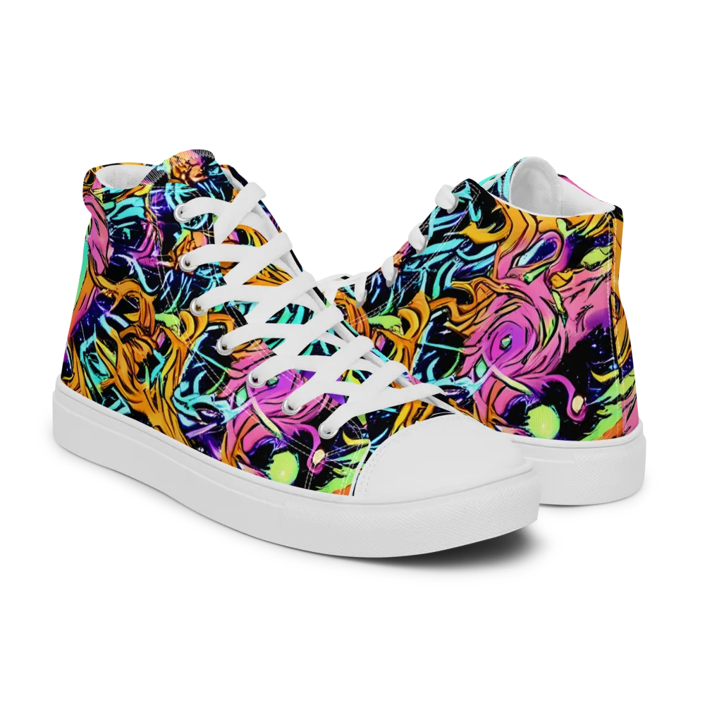 Electric Fluidity on Men's High Top Canvas Shoes — Right