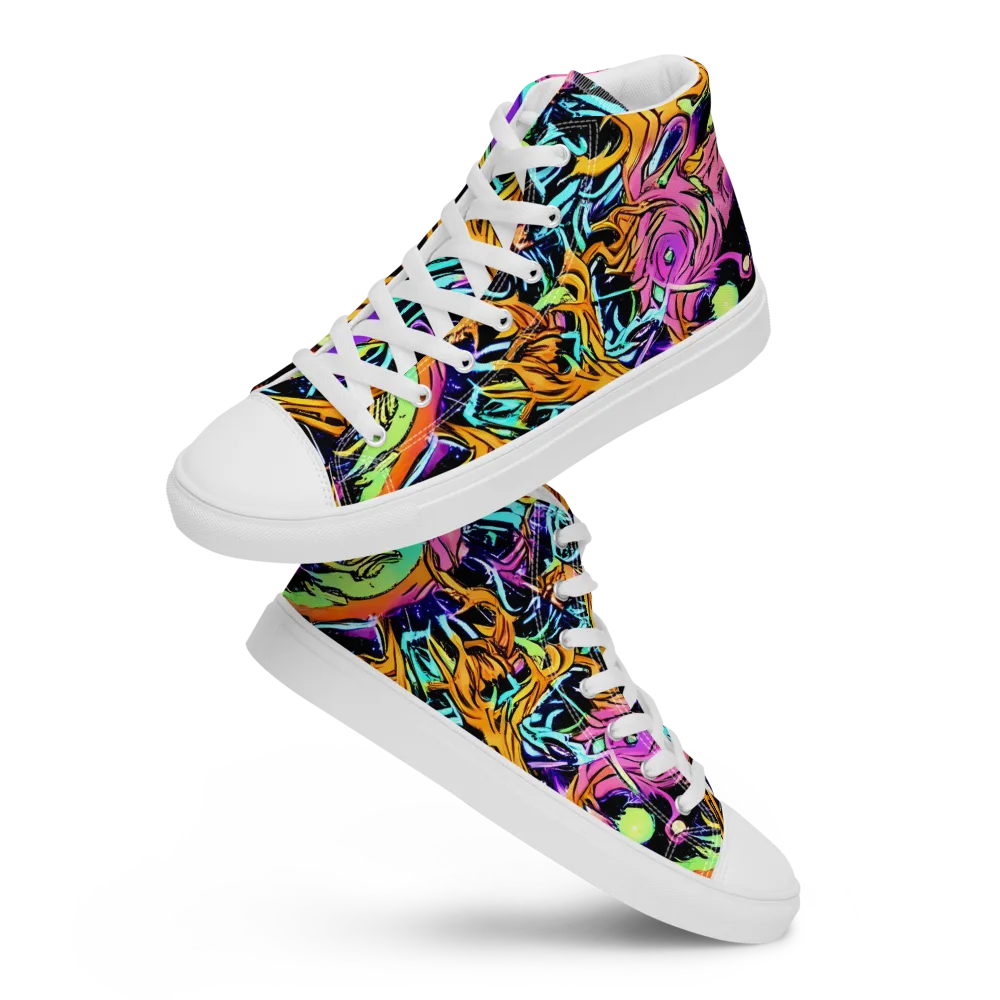 Electric Fluidity on Men's High Top Canvas Shoes — Front