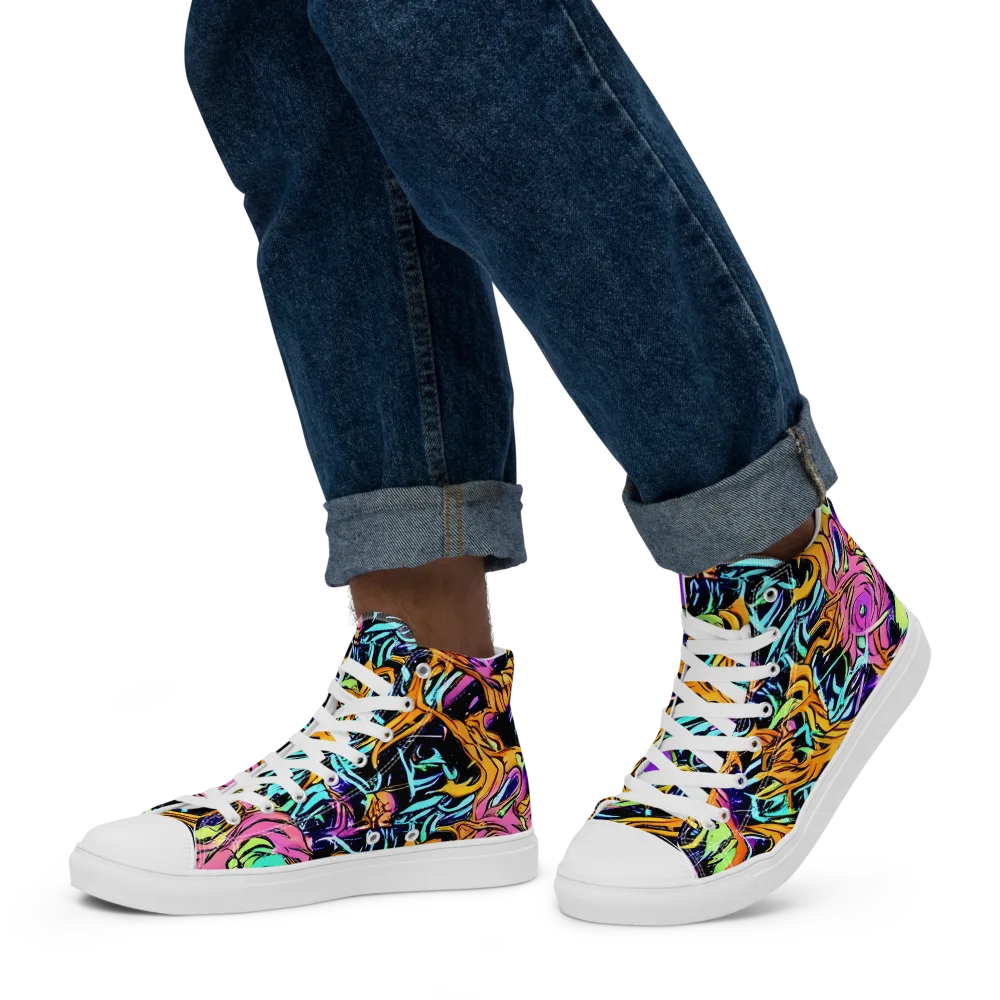 Electric Fluidity on Men's High Top Canvas Shoes — Left