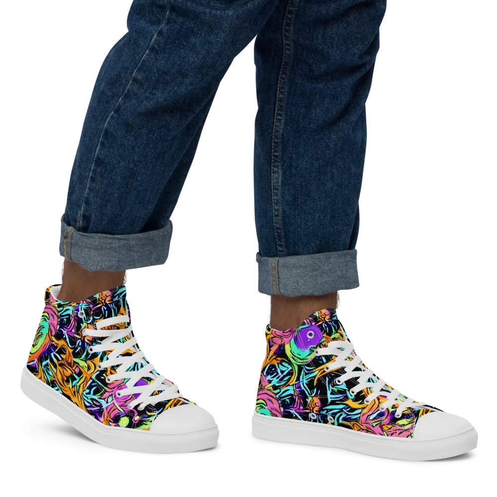 Electric Fluidity on Men's High Top Canvas Shoes — Right