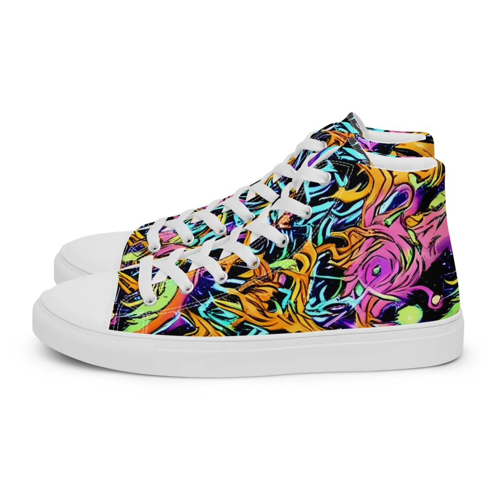 Electric Fluidity on Women's High Top Canvas Shoes — Left