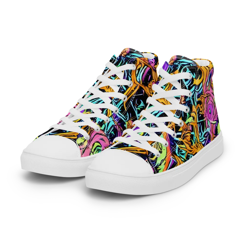Electric Fluidity on Women's High Top Canvas Shoes — Left Front