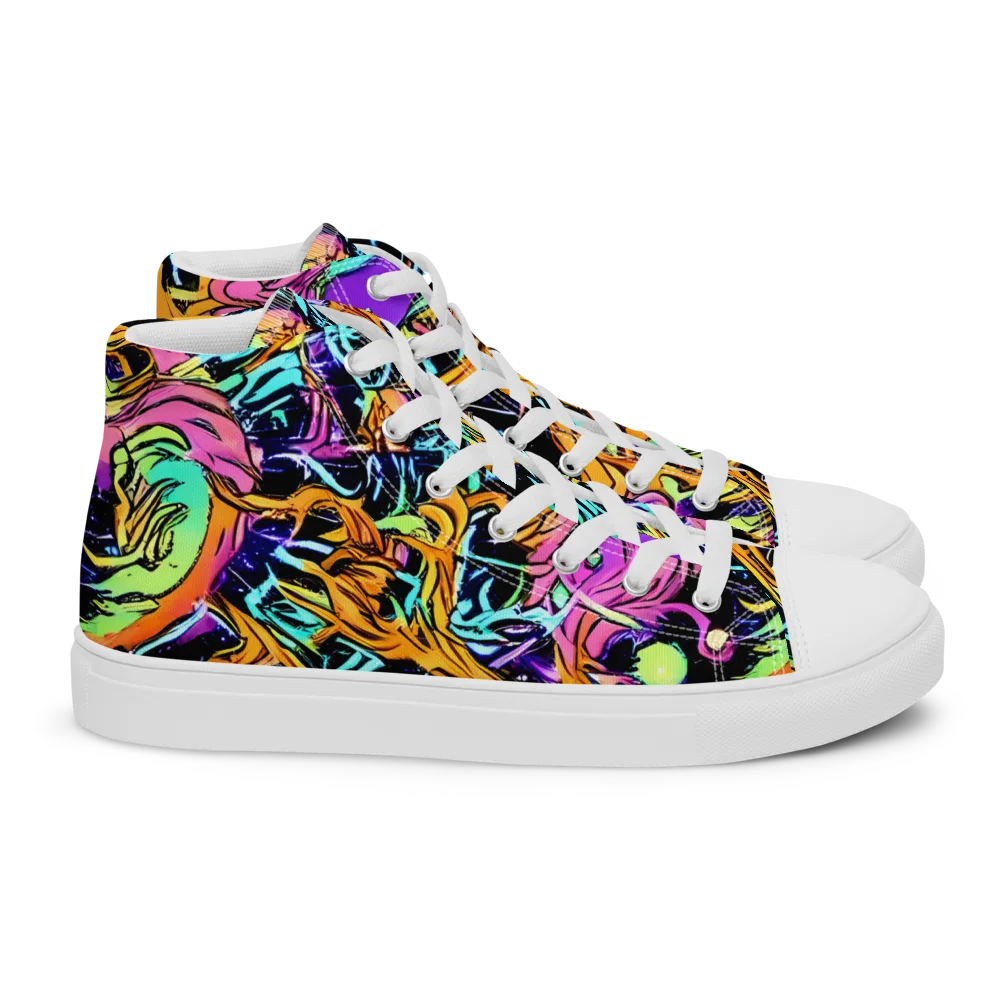 Electric Fluidity on Women's High Top Canvas Shoes — Right