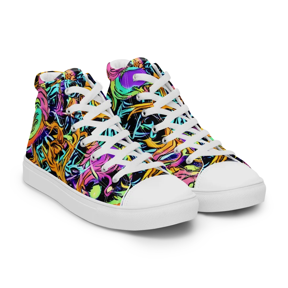 Electric Fluidity on Women's High Top Canvas Shoes — Right Front