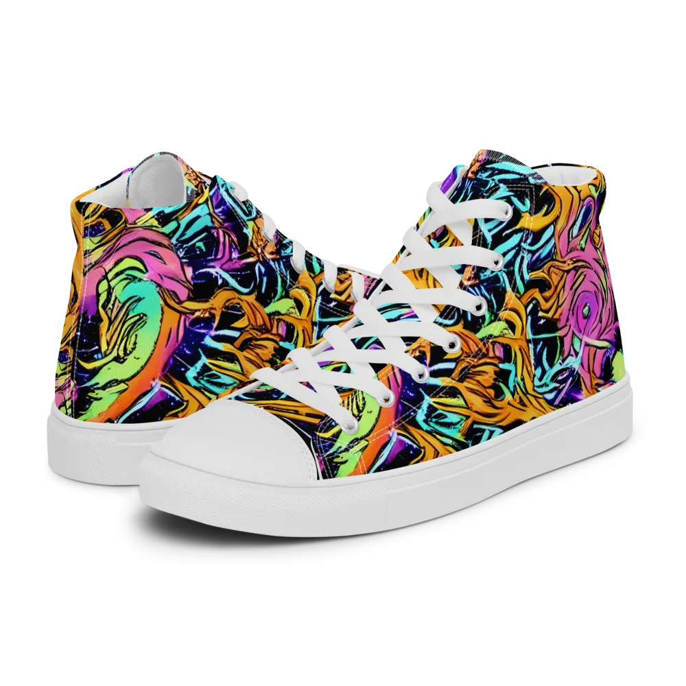 Electric Fluidity on Women's High Top Canvas Shoes — Left
