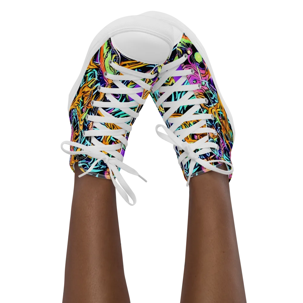Electric Fluidity on Women's High Top Canvas Shoes — Front