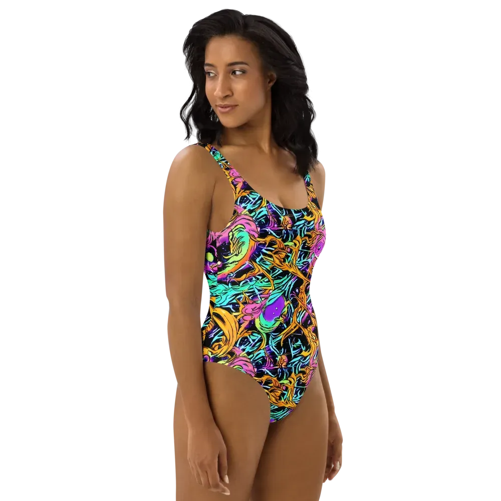 Electric Fluidity on One-Piece Swimsuit — Right
