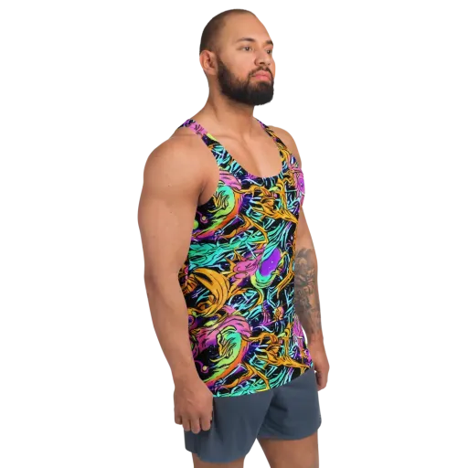 Electric Fluidity on a Men's Tank Top