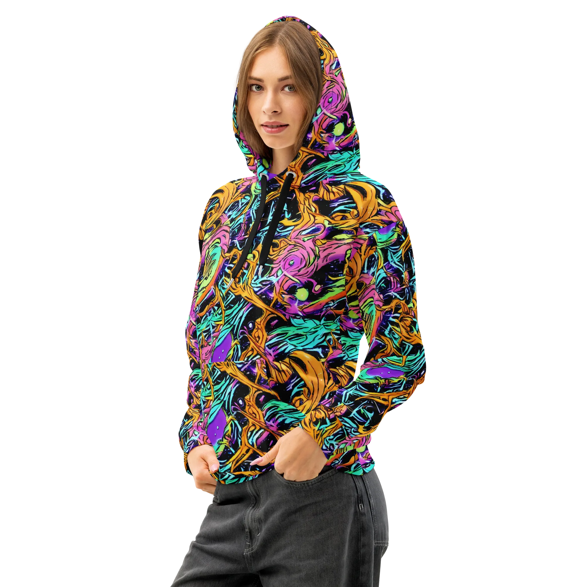 Electric Fluidity on Cotton Hoodie — Left Front