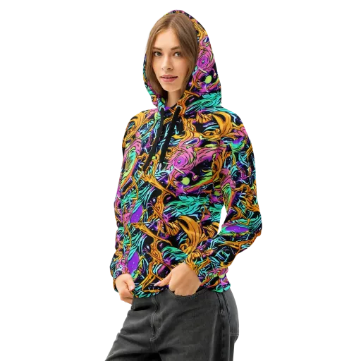 Electric Fluidity on a Cotton Hoodie