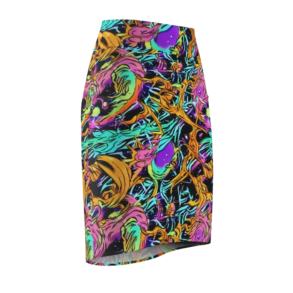Electric Fluidity on Pencil Skirt — Front Side