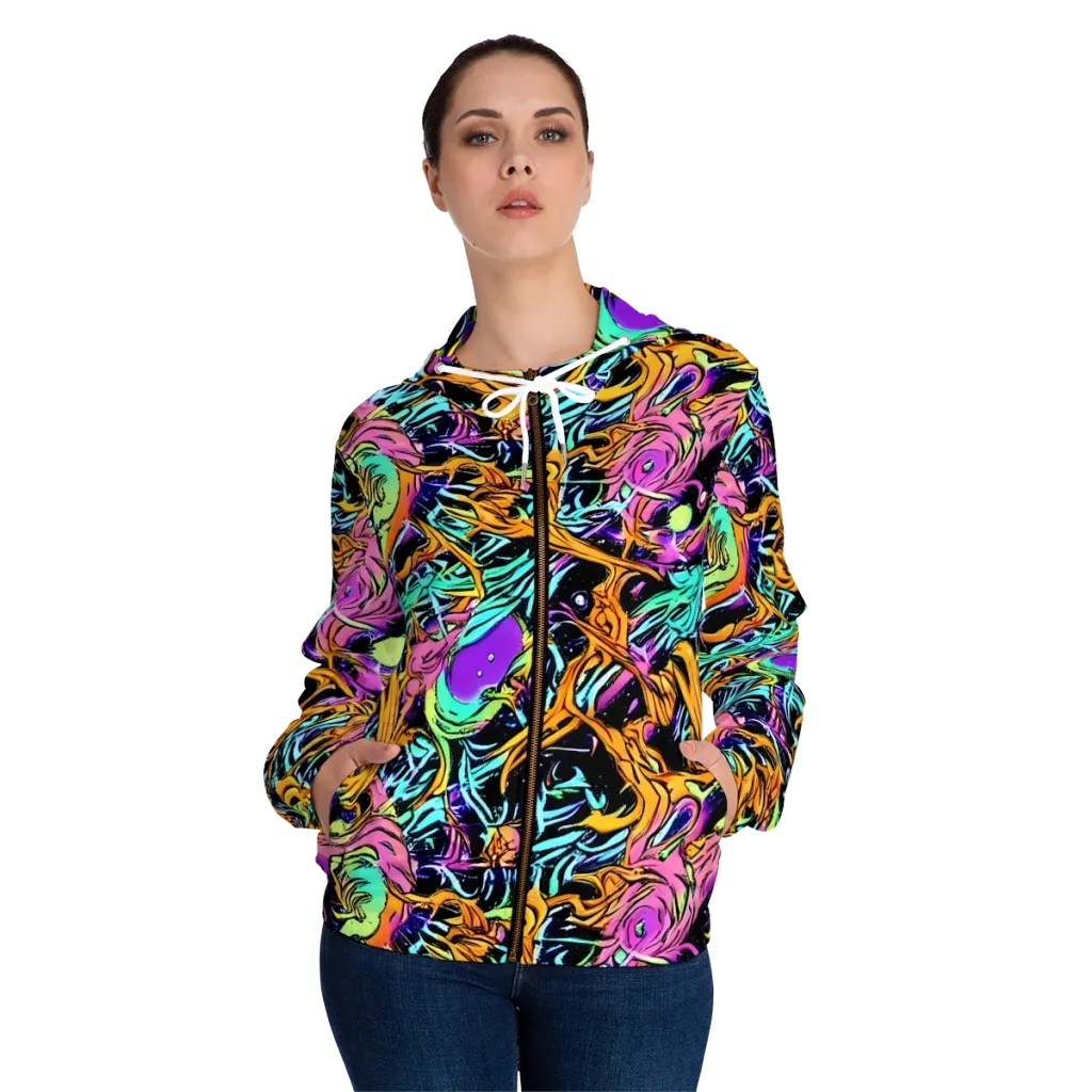Electric Fluidity on Women's Full-Zip Hoodie — Front On Person