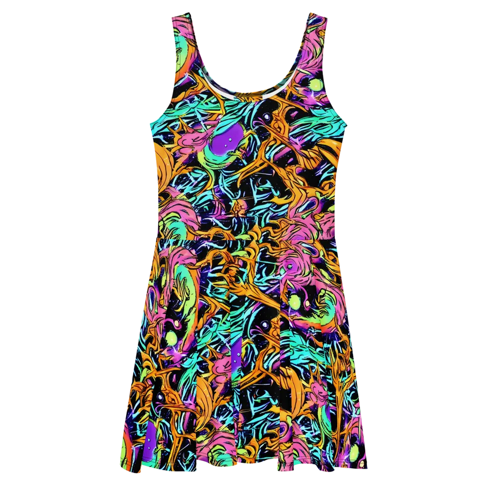 Electric Fluidity on Skater Dress — Front