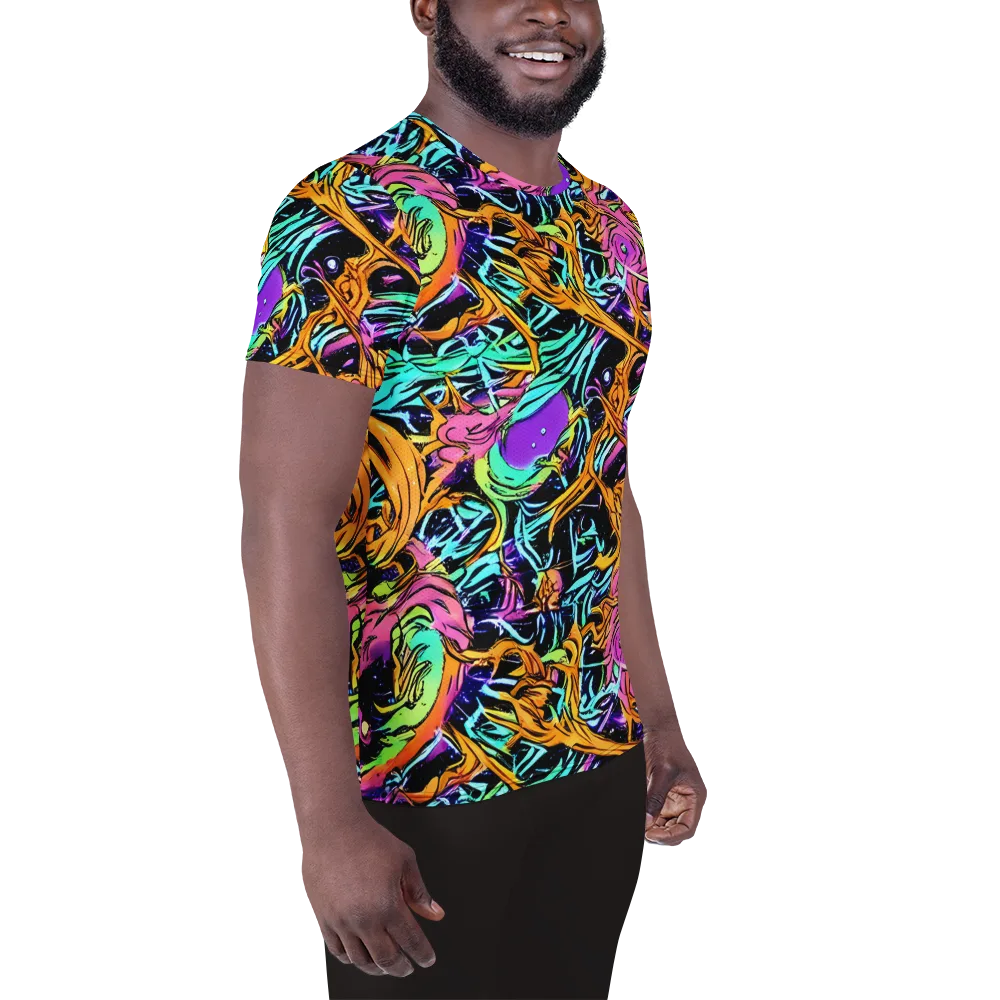 Electric Fluidity on Men's Athletic T-Shirt — Right