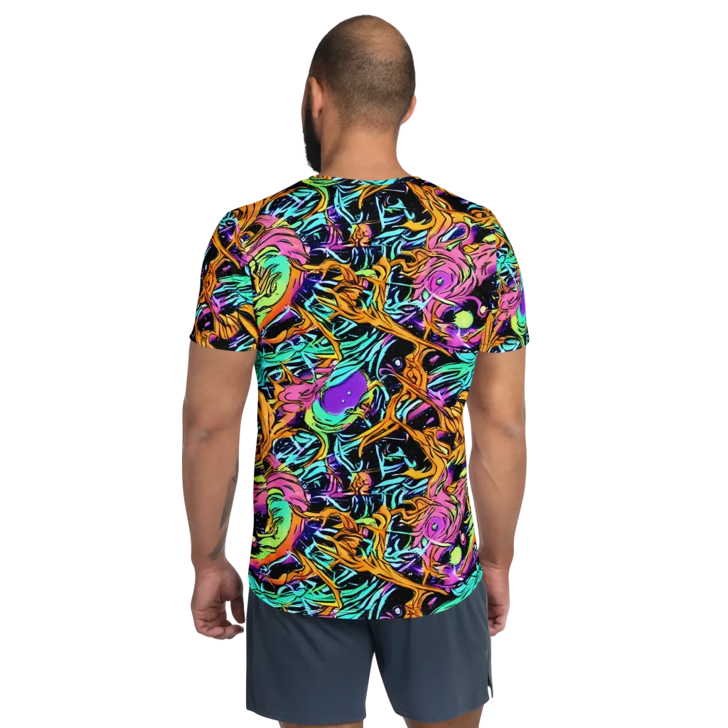 Electric Fluidity on Men's Athletic T-Shirt — Back