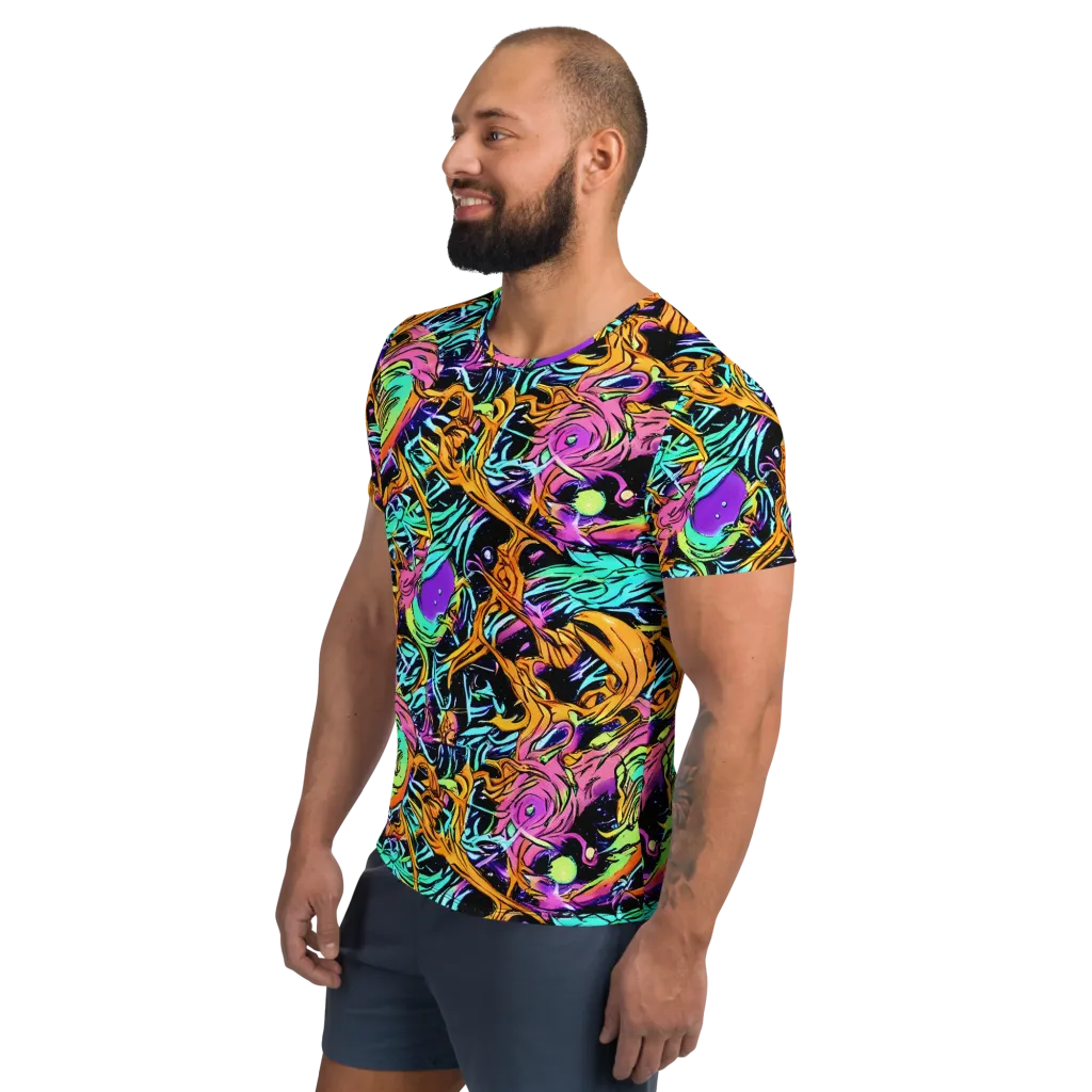 Electric Fluidity on Men's Athletic T-Shirt — Left