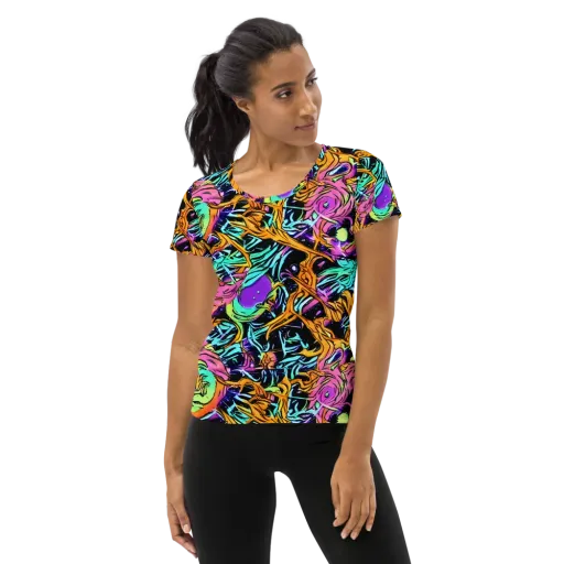 Electric Fluidity on a Women's Athletic T-Shirt
