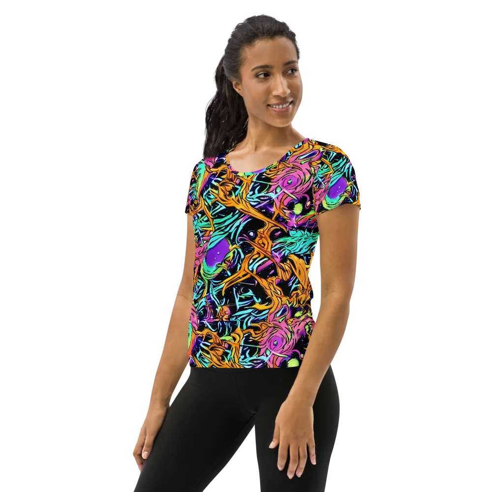 Electric Fluidity on Women's Athletic T-Shirt — Left