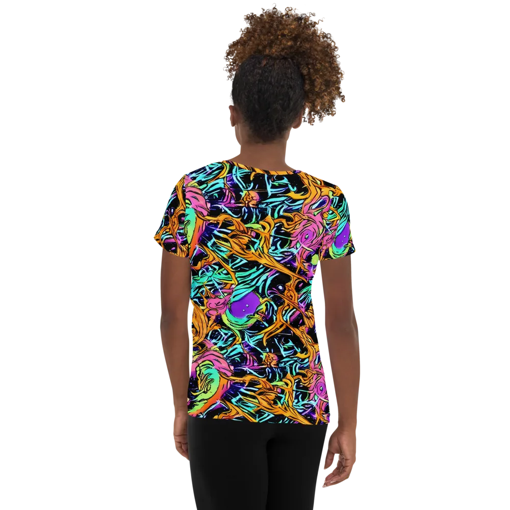 Electric Fluidity on Women's Athletic T-Shirt — Back
