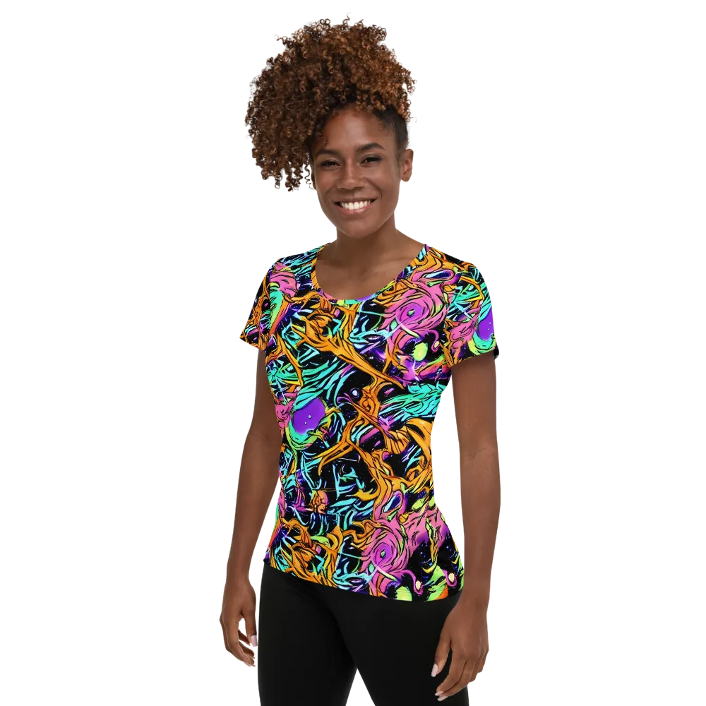 Electric Fluidity on Women's Athletic T-Shirt — Left