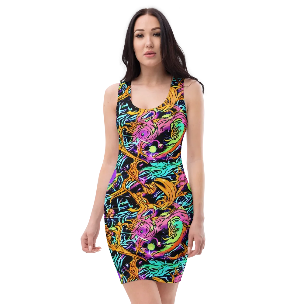 Electric Fluidity on Bodycon Dress — Front
