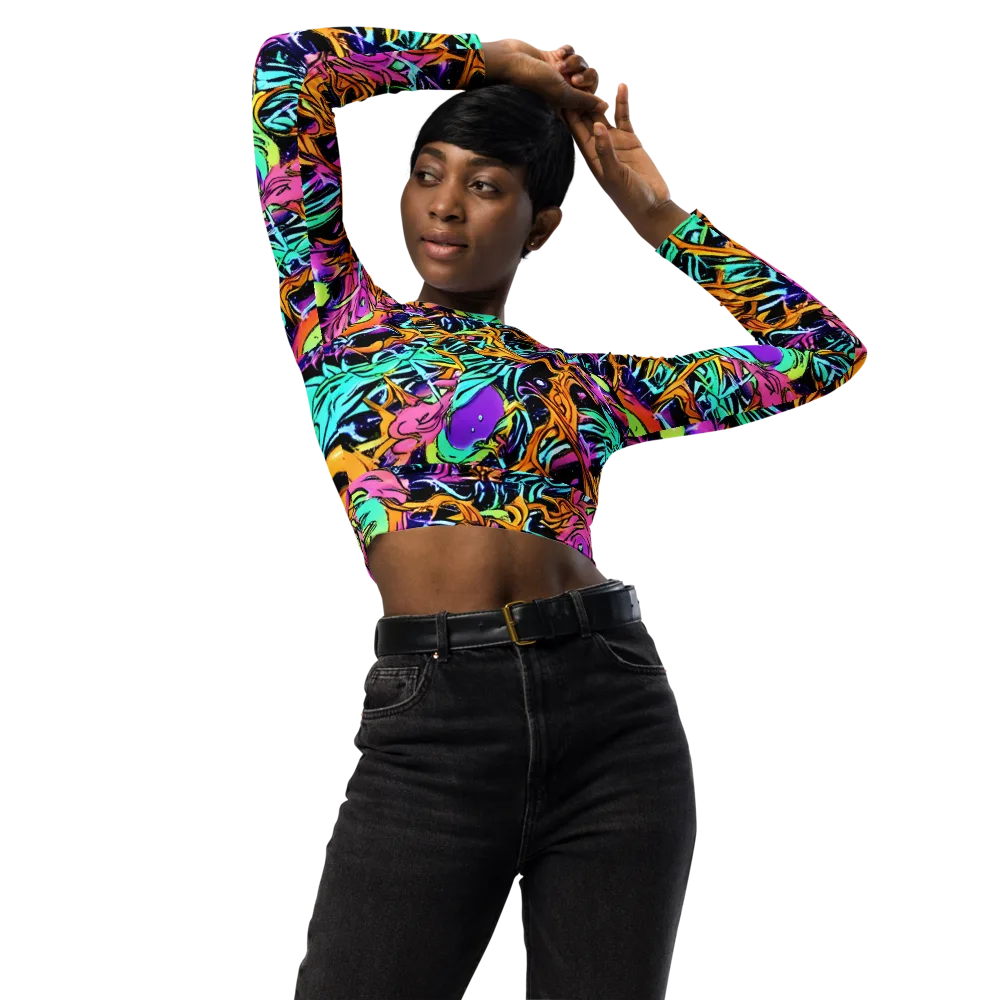 Electric Fluidity on Long Sleeve Crop Top — Front